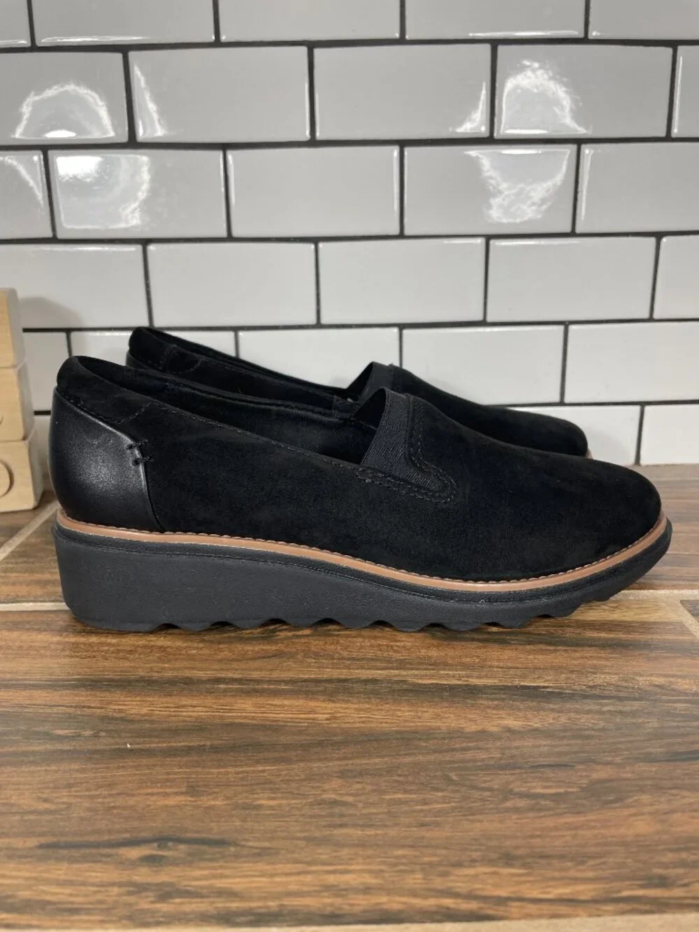 Clarks Sharon Dolly Shoes Womens Size 7 Black Suede Slip On Comfort Loafers